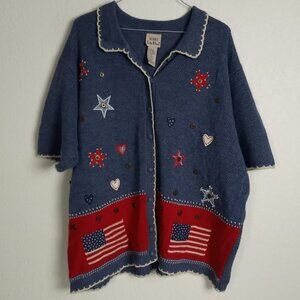Vintage Koret City Blues Sweater Cardigan Flag Americana Patriotic 1X